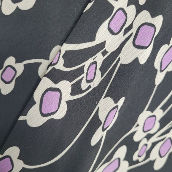 Vintage y2k black purple grunge flower print ruffle sleeve midi dress size 10 - Picture 7 of 9